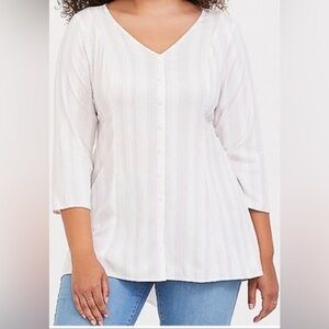 Torrid White with Lavender Stripe Tunic Blouse with Tie back